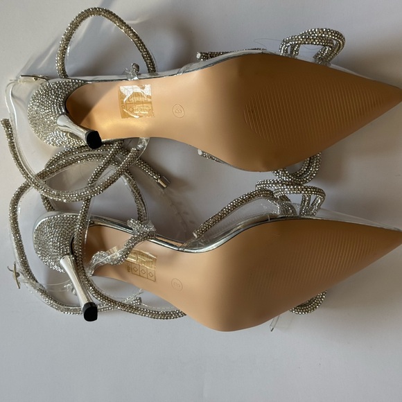 Midnight Clear Perspex Wrap Around Diamante Bow Pointed Toe High Heel. - Picture 9 of 14